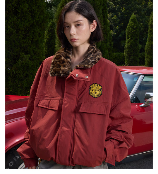 S45 Leopard Fur Lined Nylon Tactical Jacket | Face 3 Face