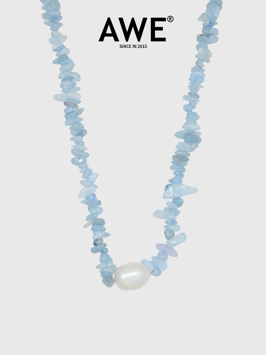 AWE Aquamarine Crushed Stone Pearl Necklace | Face 3 Face