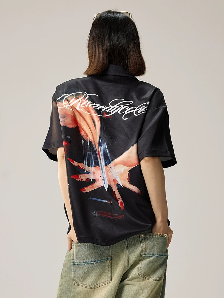 Remedy Finger and Wine Glass Full Print Short Sleeve Cuban Shirt | Face 3 Face