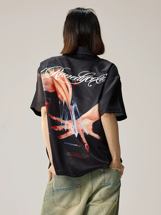 Remedy Finger and Wine Glass Full Print Short Sleeve Cuban Shirt | Face 3 Face