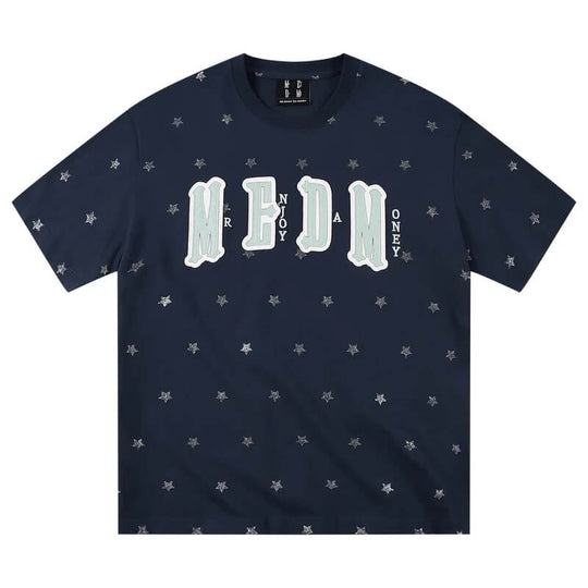 MEDM All Over Glitter Star Print Logo Patch Short Sleeve Tee | Face 3 Face