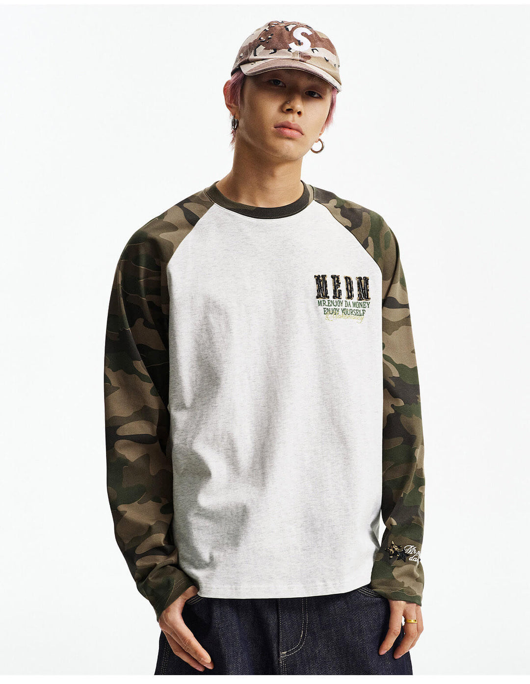 MEDM Leopard Camo Print Raglan Long Sleeve Tee | Face 3 Face