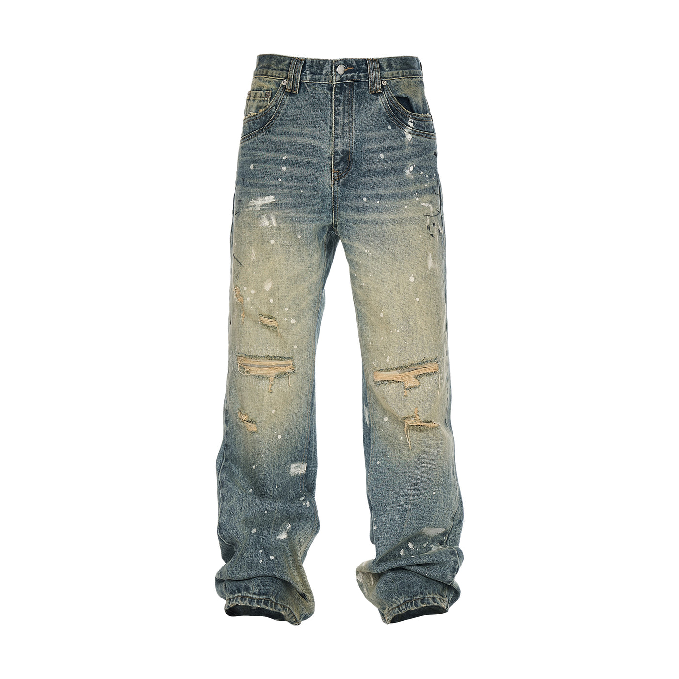 STEEPC Washed Aged Ripped Holes Ink Splattered Jeans | Face 3 Face