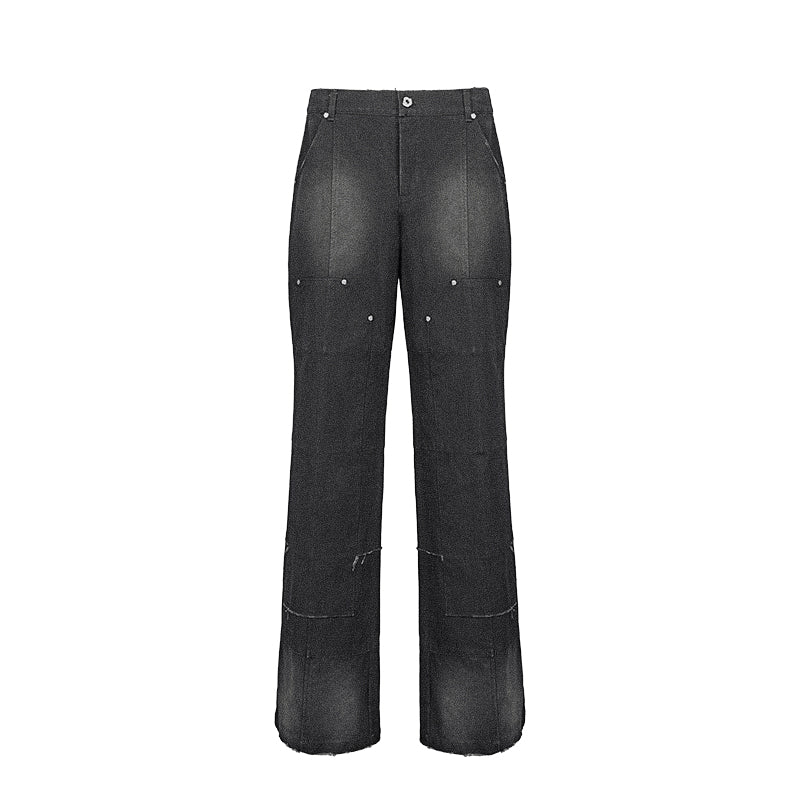 UNDERWATER Deconstructed Metal Rivets Canvas Cargo Work Pants