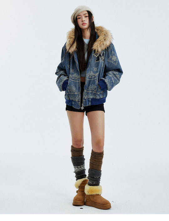 MEDM Ethnic Paisley Denim Hooded Jacket | Face 3 Face