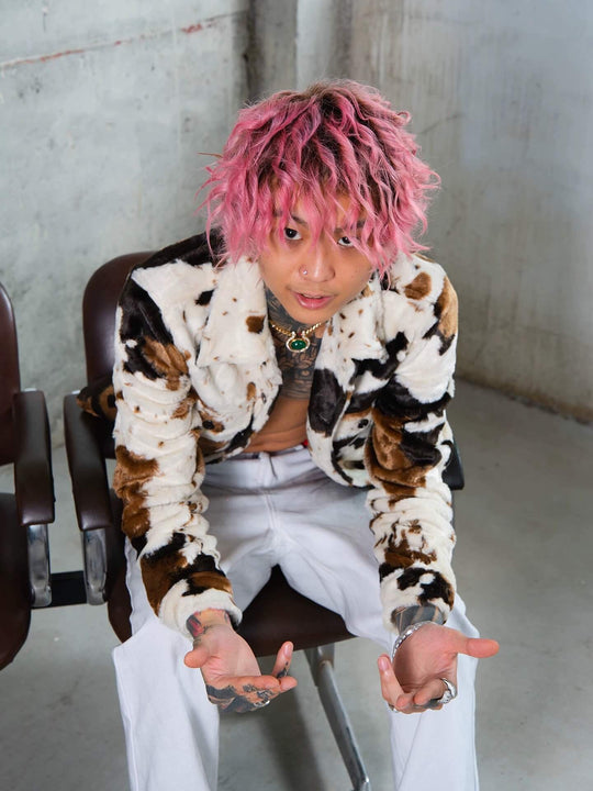 TGFCLUB Cow Print Faux Fur Leather Slim Fit Jacket | Face 3 Face