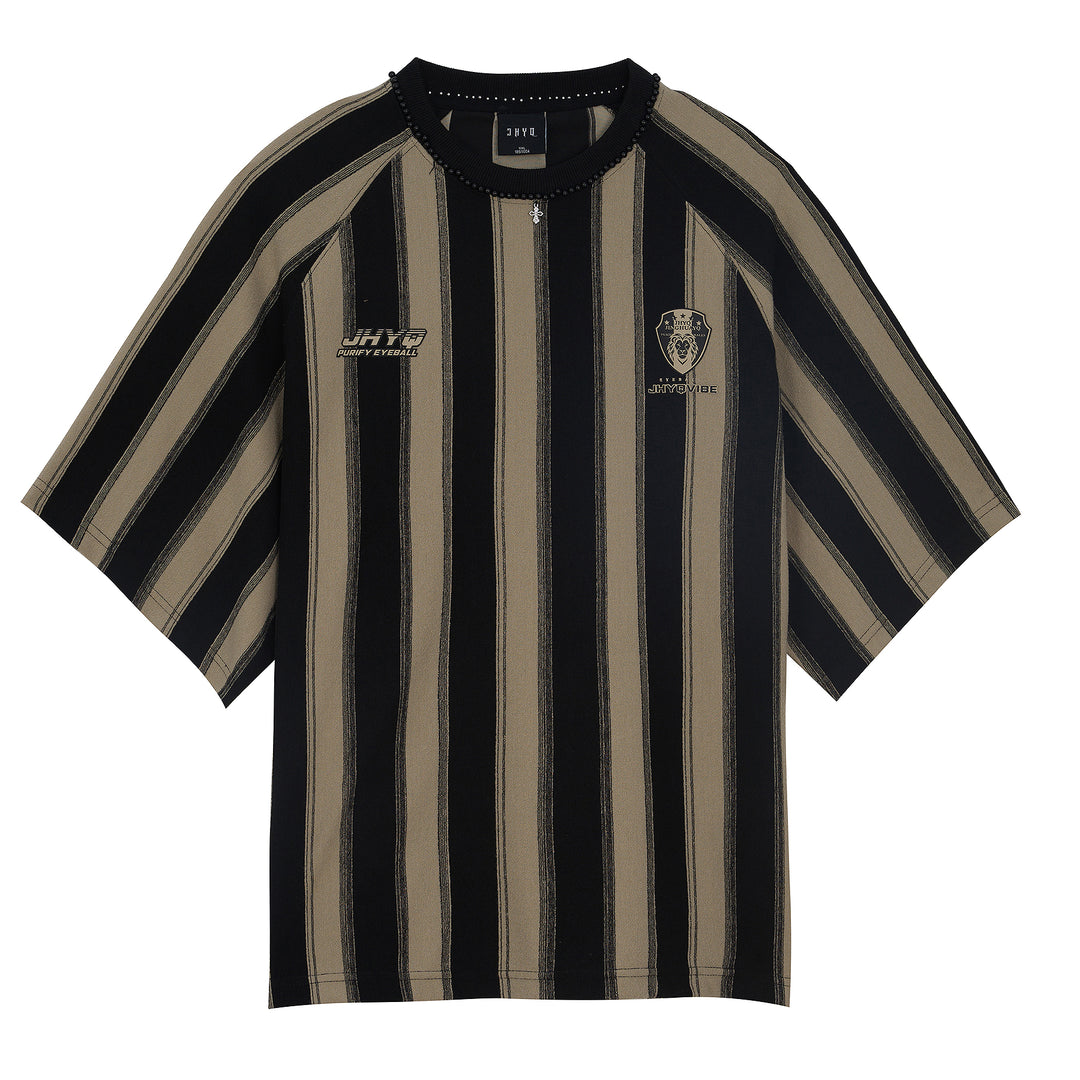 JHYQ Contrast Striped Neck Beaded Tee