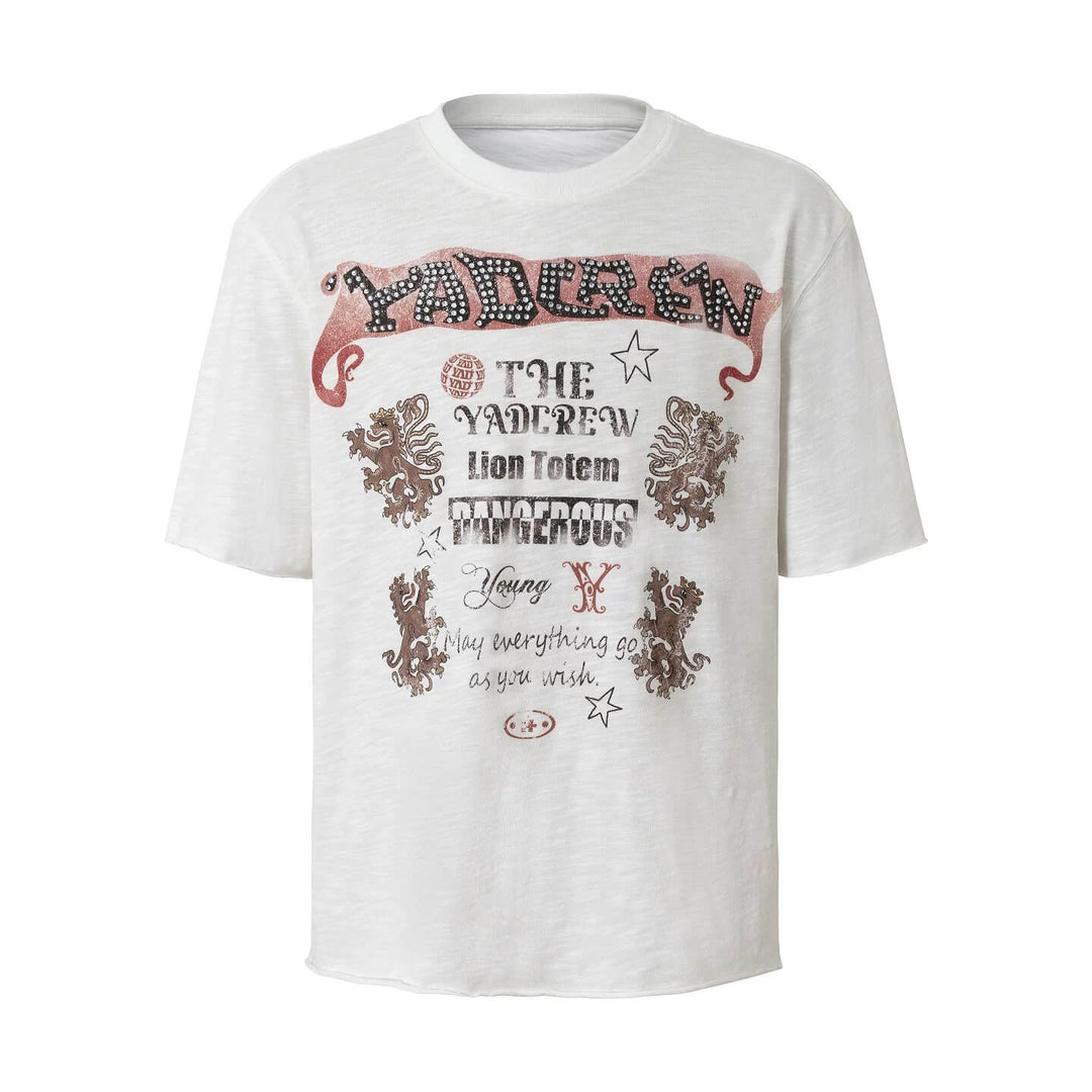 YADcrew Vintage Lion DTG Print Rhinestone Tee | Face 3 Face