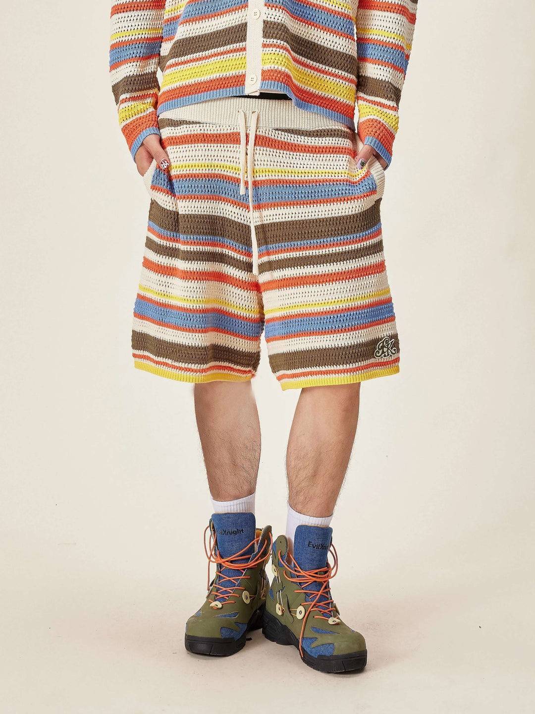 EVILKNIGHT(EK) Multicolor Striped Knit Shorts | Face 3 Face