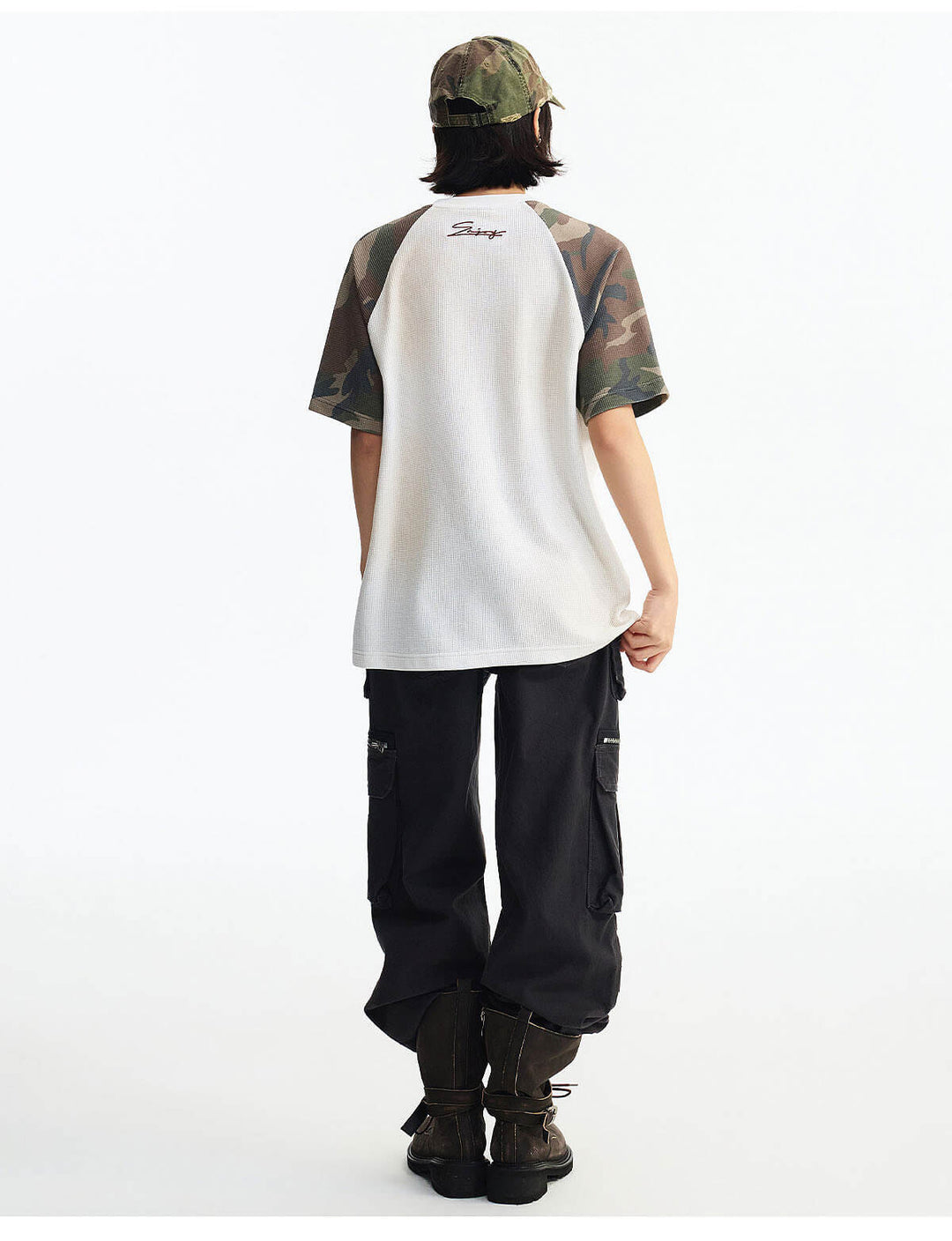MEDM Camouflage Logo Patch Waffle Raglan Short Sleeve Tee | Face 3 Face