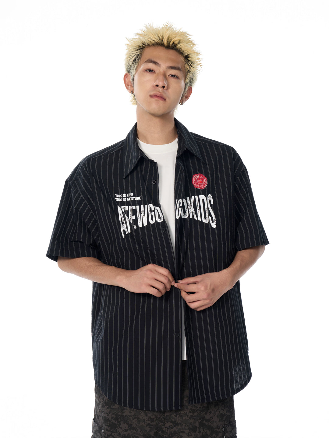 AFGK Striped Logo Print Short Sleeve Shirt | Face 3 Face