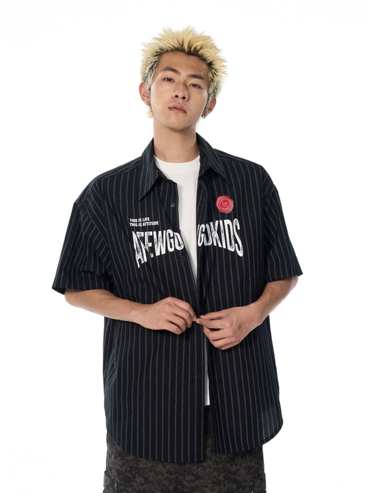 AFGK Striped Logo Print Short Sleeve Shirt | Face 3 Face