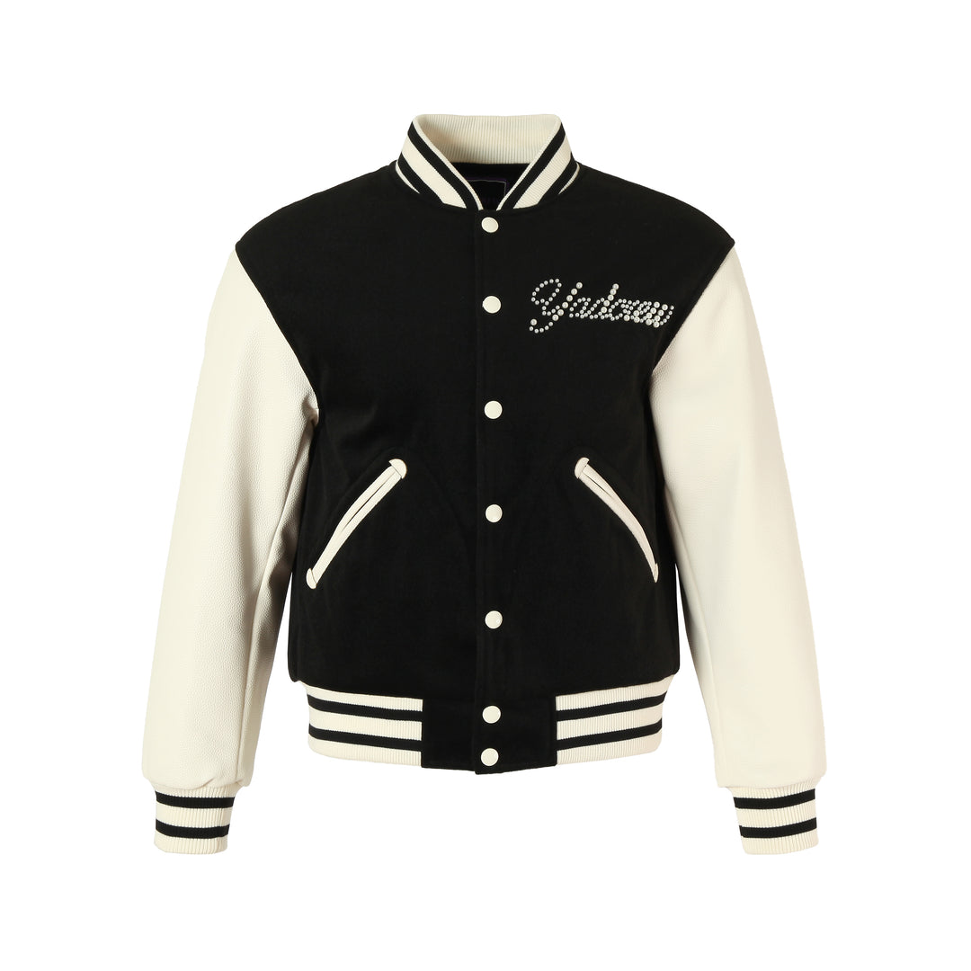YADcrew Pearl Text Typography Baseball Jacket