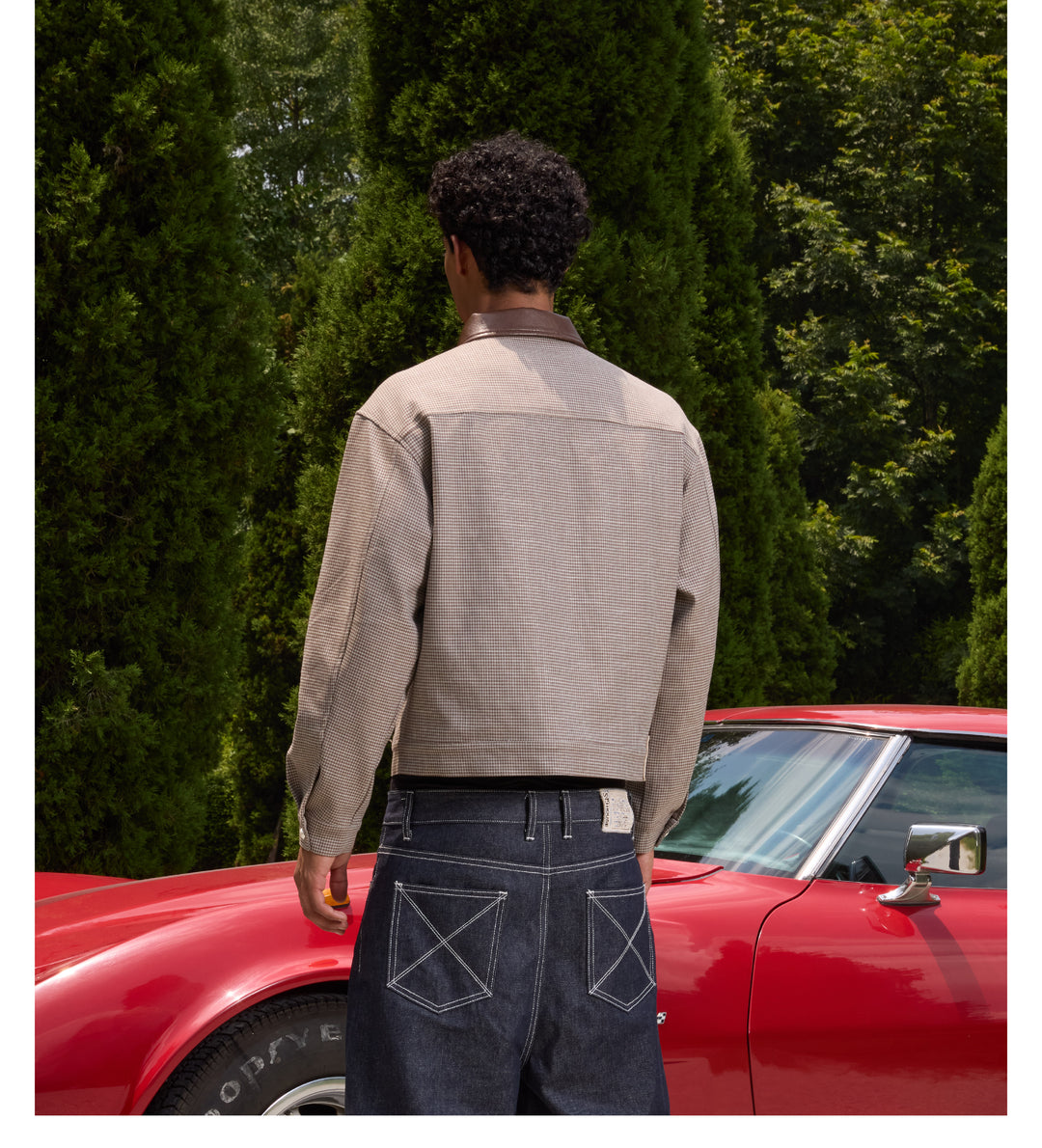 S45 Plaid Pearl Button Leather Lapel Short Jacket | Face 3 Face