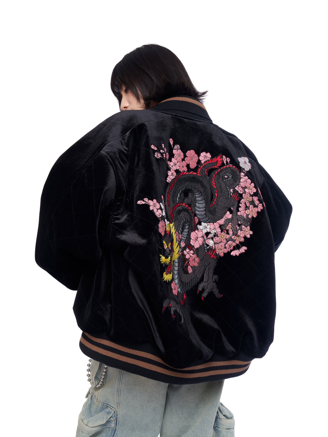 AFGK Dragon Embroidery Velvet Quilted Souvenir Jacket | Face 3 Face