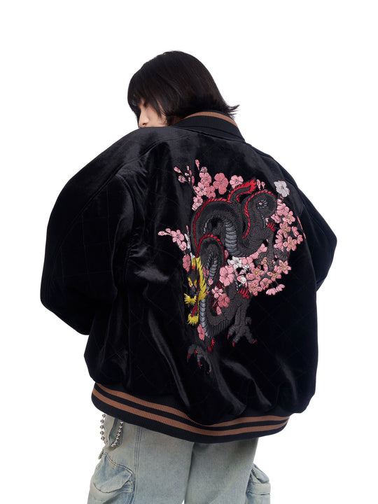 AFGK Dragon Embroidery Velvet Quilted Souvenir Jacket | Face 3 Face