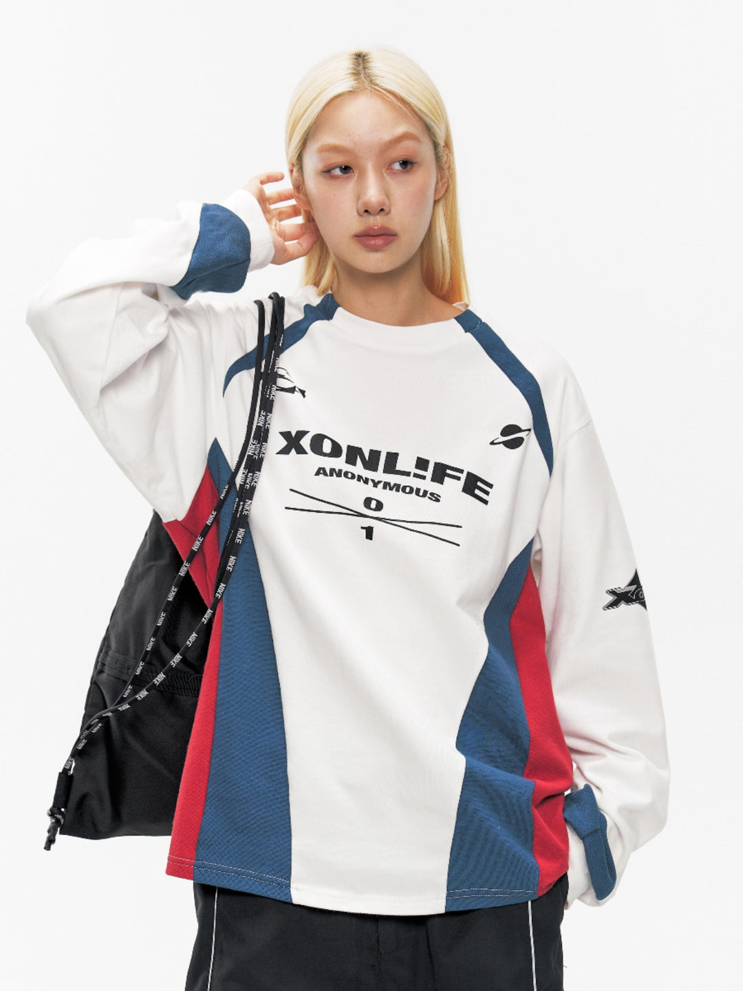 XONLIFE Contrast Color Letter Print Long Sleeved Soccer Jersey Tee | Face 3 Face