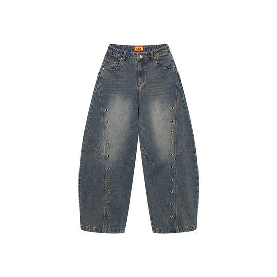 AFGK Metal Grommet Patchwork Washed Baggy Jeans | Face 3 Face
