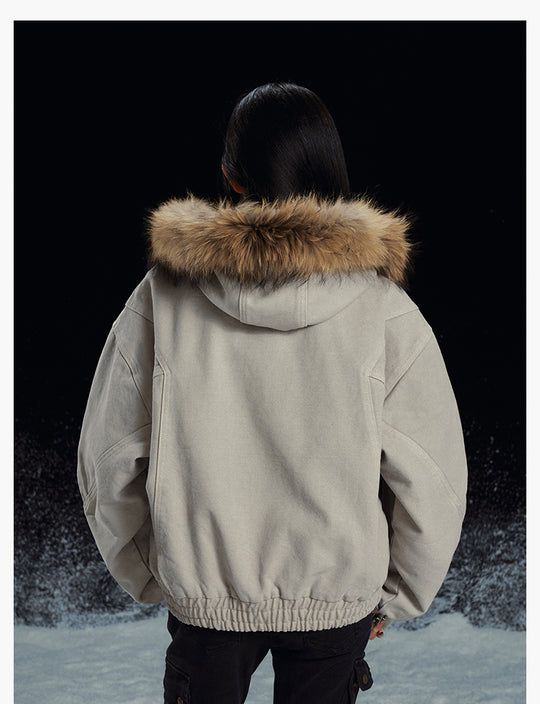 MEDM Removable Fur-Hooded Washed Work Jacket | Face 3 Face