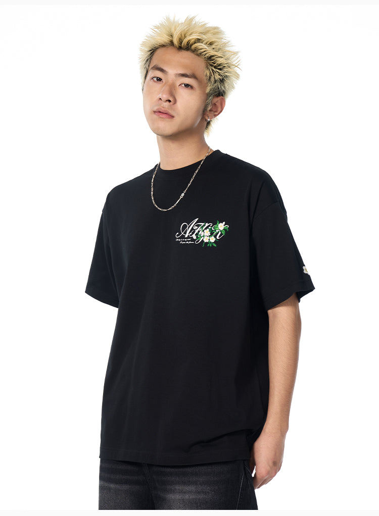 AFGK Flower Embroidered Logo Print Tee | Face 3 Face