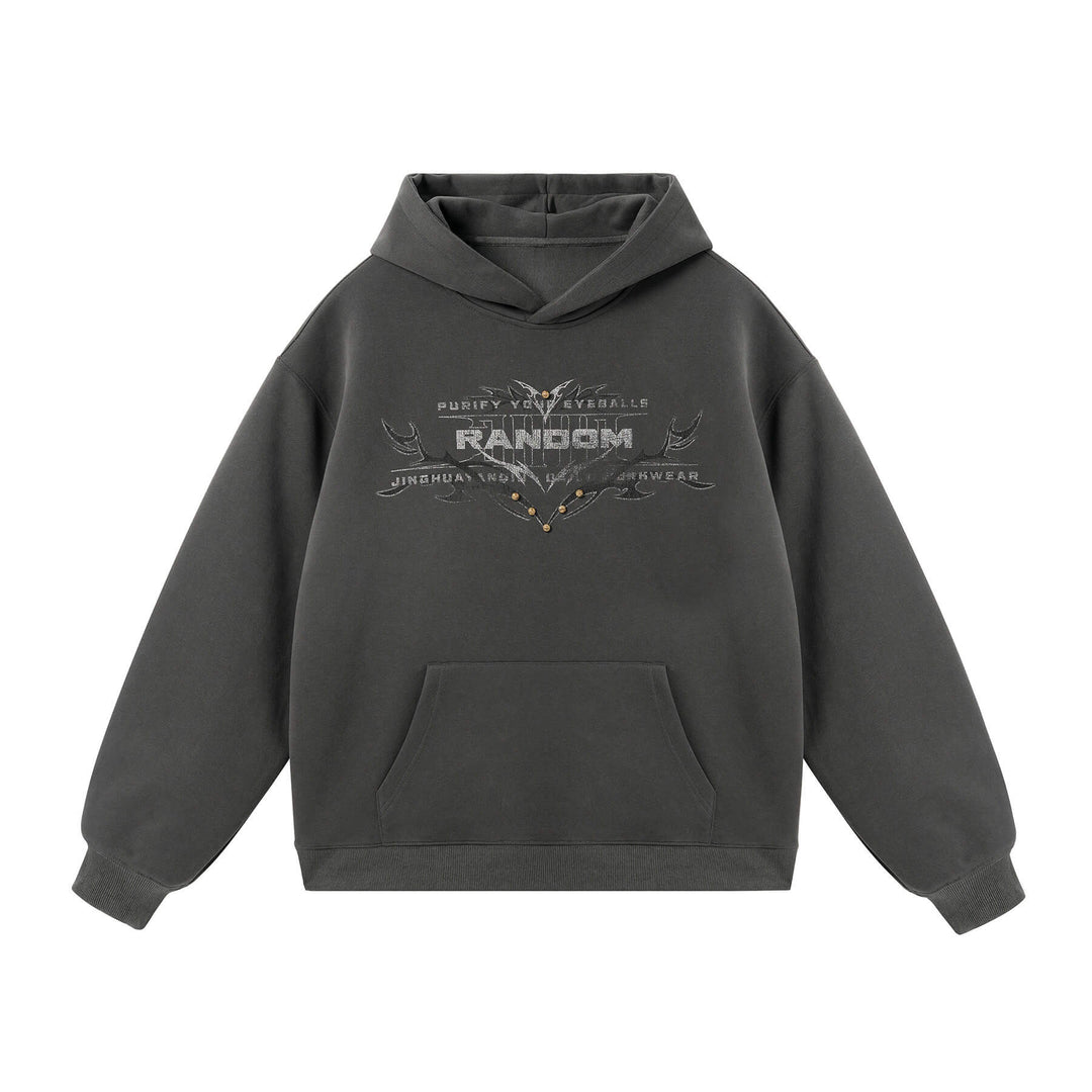 JHYQ RANDOM Letter Print Studded Hoodie | Face 3 Face
