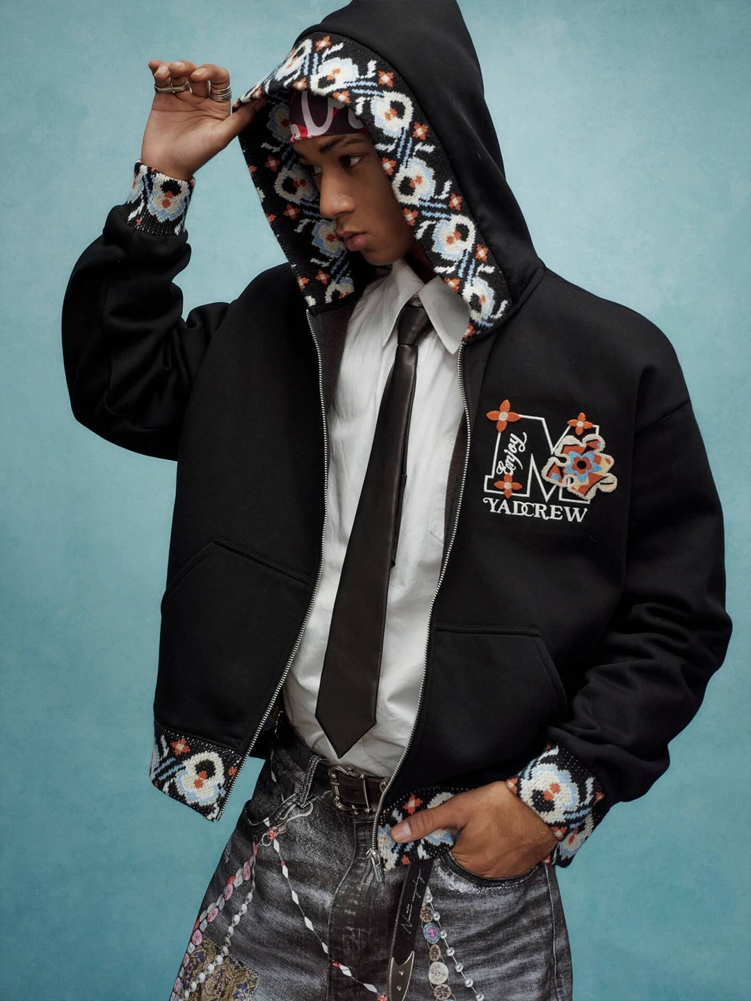 YADcrew x MEDM Ethnic Ribbed Zip Up Hoodie | Face 3 Face