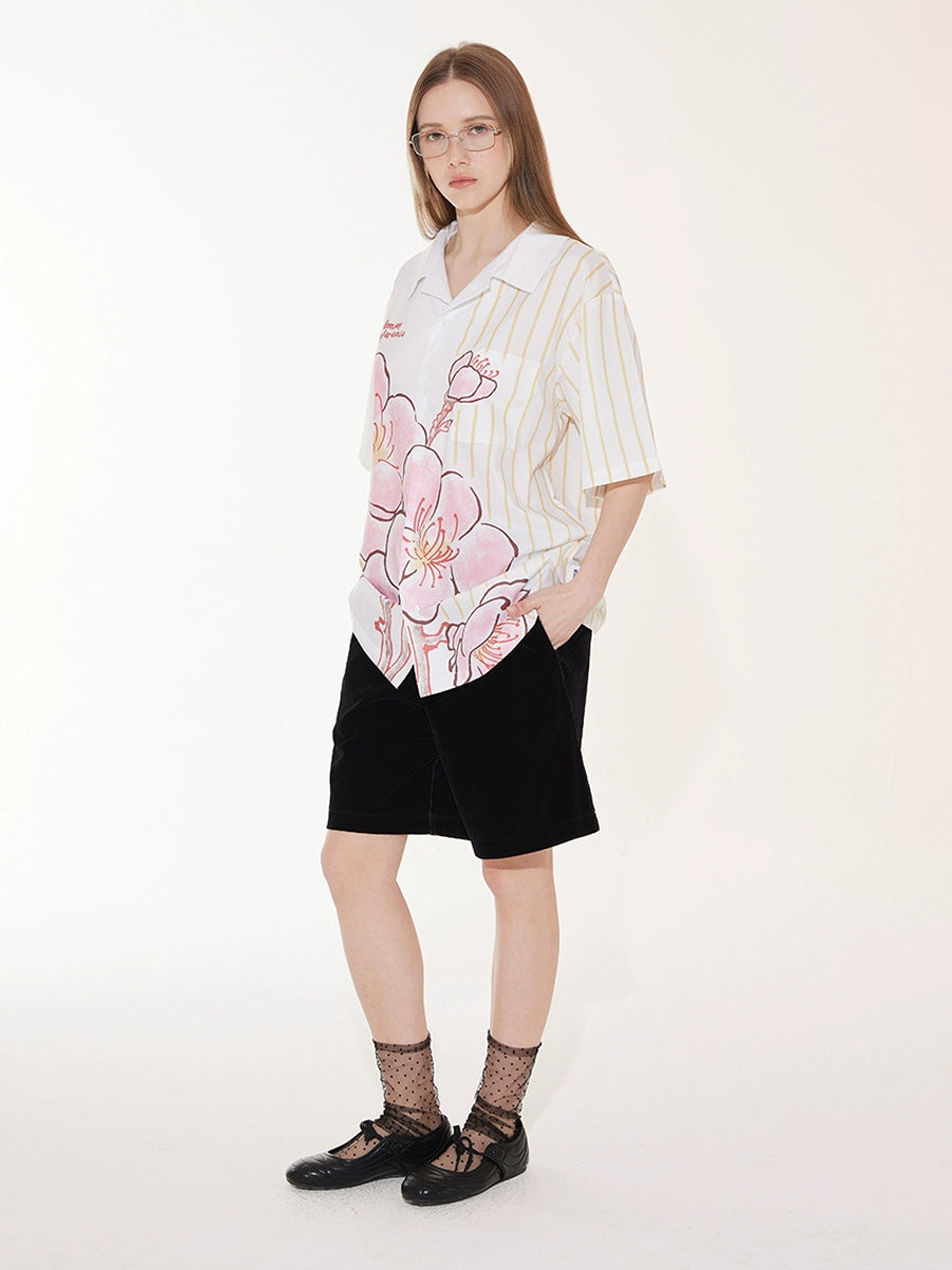 EMPTY REFERENCE Striped Floral Print Short Sleeve Shirt | Face 3 Face