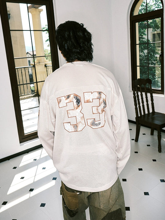 JUST VIBE Lace Patch Embroidered Mesh Hockey Jersey | Face 3 Face