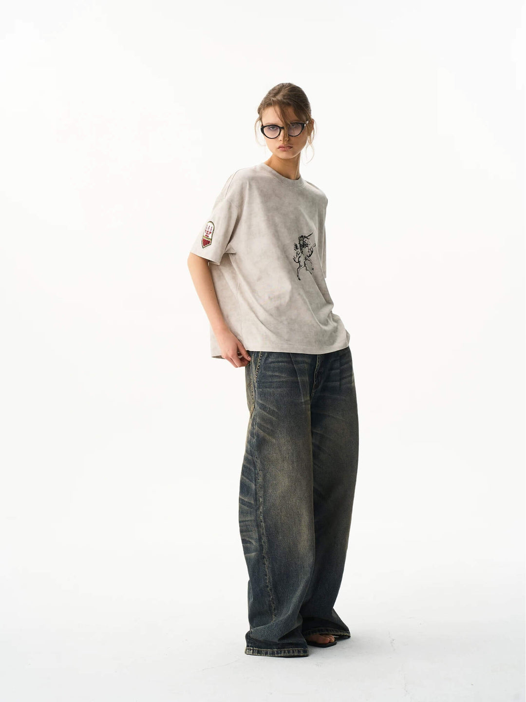 EXITMODE BY BLIND NO PLAN Wax Print Emblem Patch Washed Short Sleeve Tee | Face 3 Face
