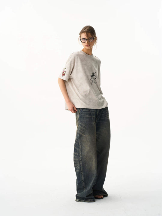 EXITMODE BY BLIND NO PLAN Wax Print Emblem Patch Washed Short Sleeve Tee | Face 3 Face