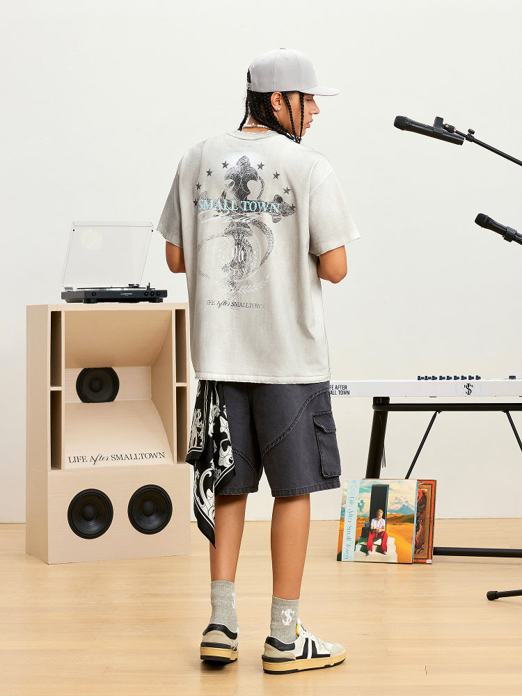 Small Town Kid Dirty Washed Star Cross Tee | Face 3 Face