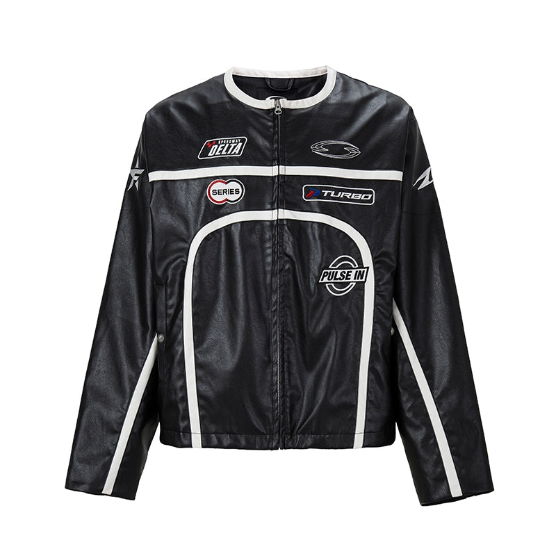 F2CE Striped Panel PU Leather Racing Jacket | Face 3 Face