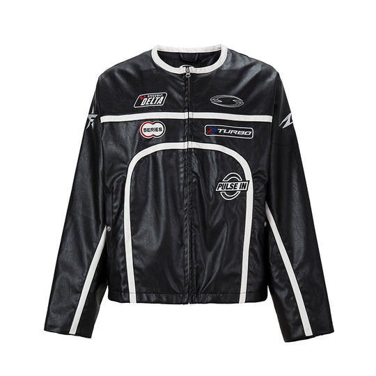 F2CE Striped Panel PU Leather Racing Jacket | Face 3 Face