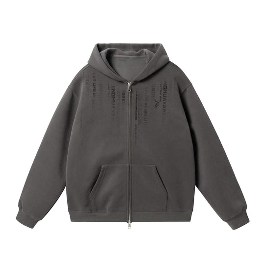JHYQ Vertical Code Print Double Zipper Hoodie | Face 3 Face