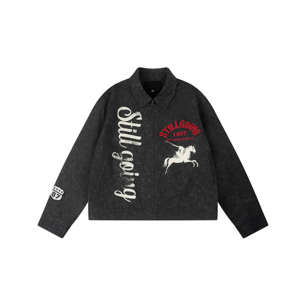 1807 Pegasus Vintage Print Embroidered Detroit Jacket | Face 3 Face