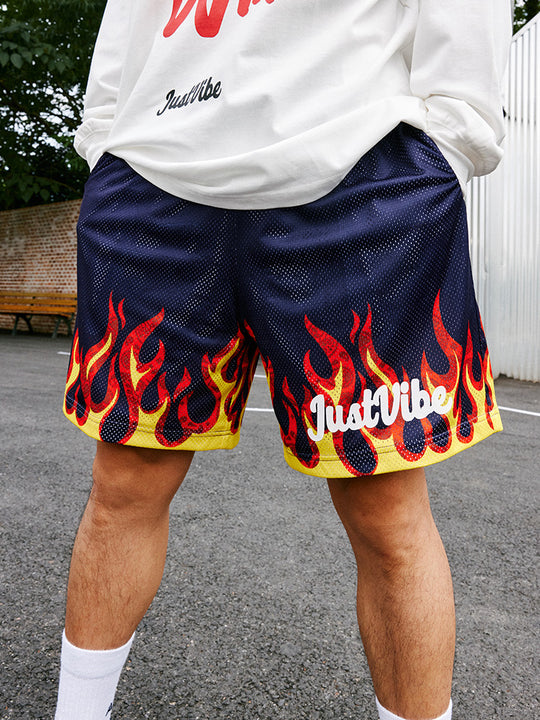 JUST VIBE Flame Mesh Basketball Shorts | Face 3 Face