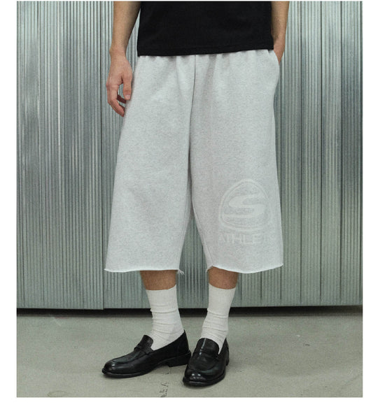 S45 Basic Heavyweight Logo Print Cutoff Baggy Sweat Shorts