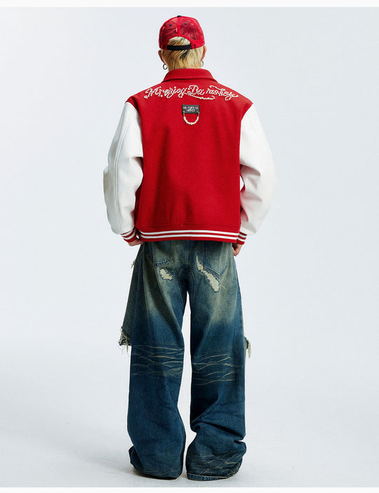 MEDM Pearl Logo Color Block Varsity Jacket | Face 3 Face