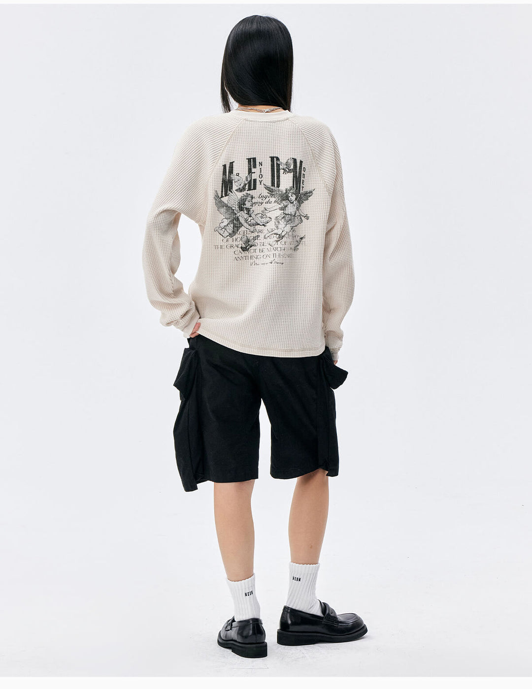 MEDM Angel Print Waffle Long Sleeve Tee | Face 3 Face