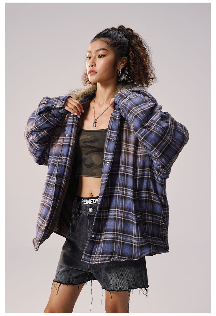 Remedy Gradient Plaid Quilted Lined Shirt Jacket | Face 3 Face