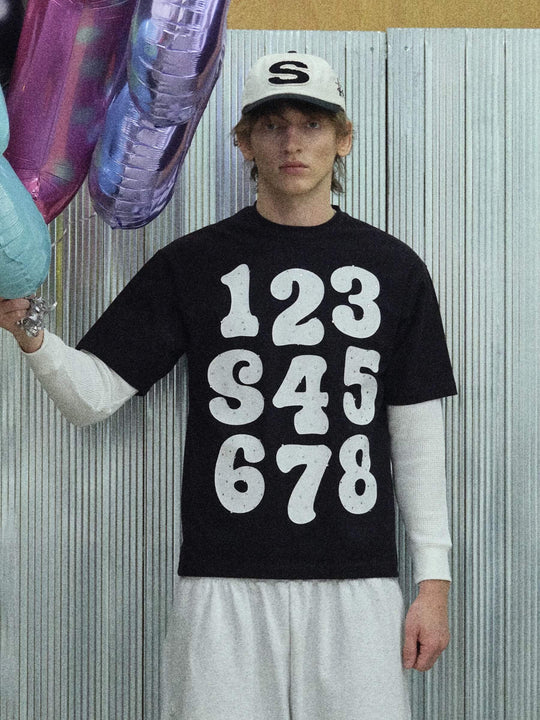 S45 Number Print Rhinestone Short Sleeve Tee | Face 3 Face