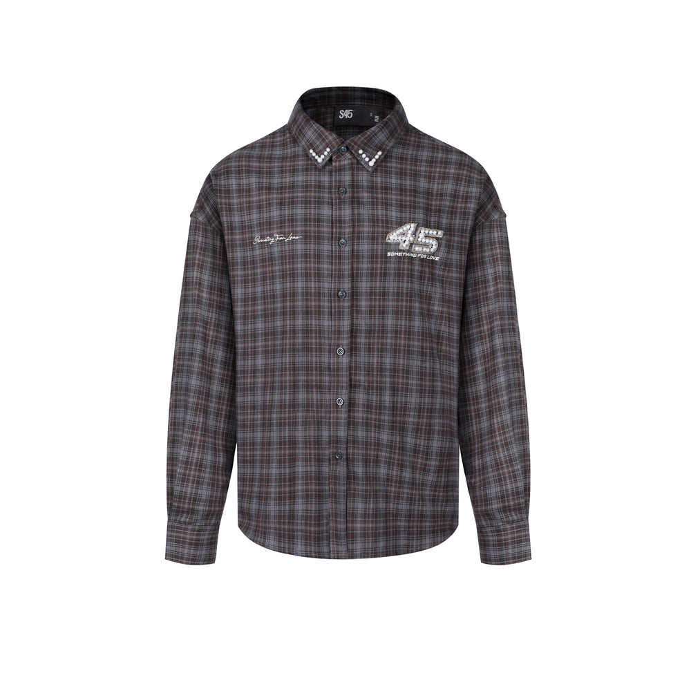 S45 Pearl Lapel Logo Plaid Long Sleeve Shirt | Face 3 Face