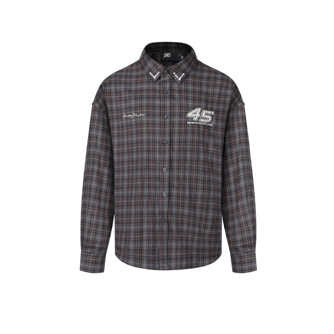 S45 Pearl Lapel Logo Plaid Long Sleeve Shirt | Face 3 Face