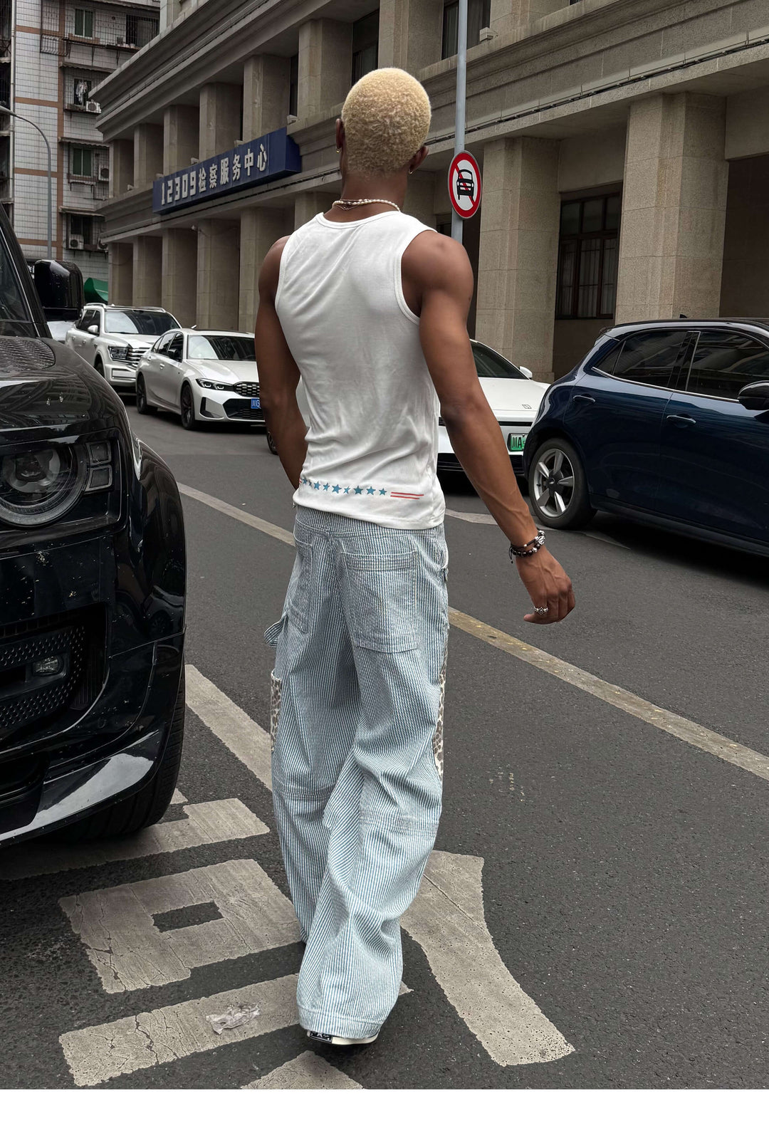 STEEPC Leopard Print Double Knee Hickory Stripe Baggy Pants | Face 3 Face