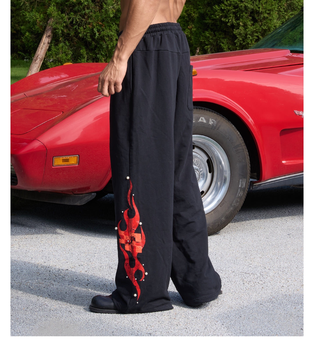 S45 Flame Print Pearl Baggy Sweatpants | Face 3 Face