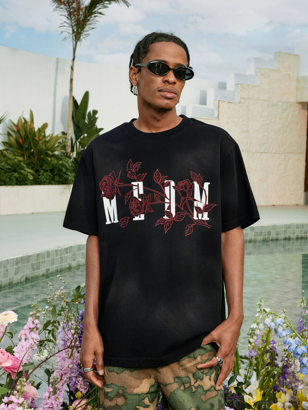 MEDM Rose Flower Print Washed Tee | Face 3 Face