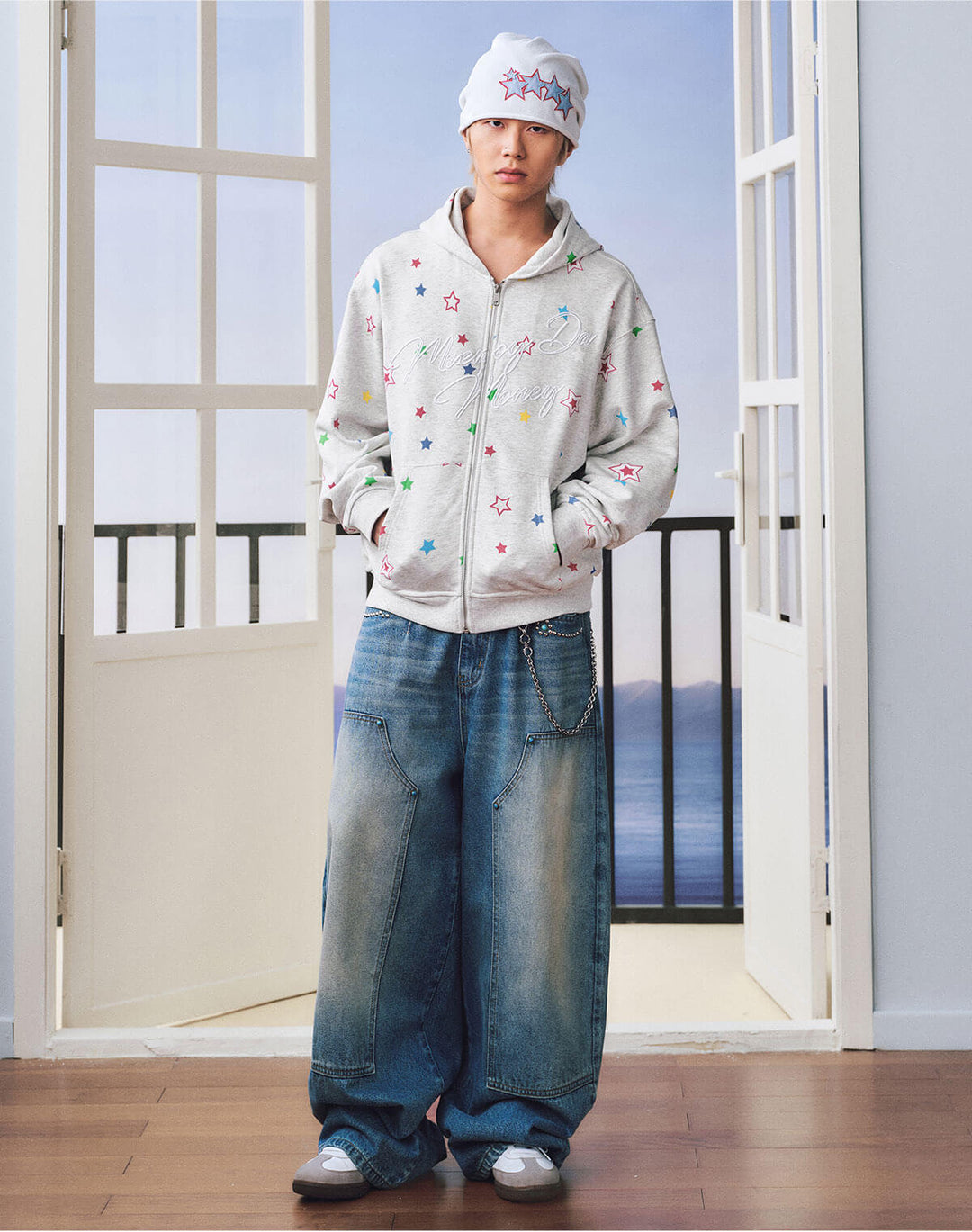 MEDM All Over Colorful Star Print Zip Up Hoodie | Face 3 Face