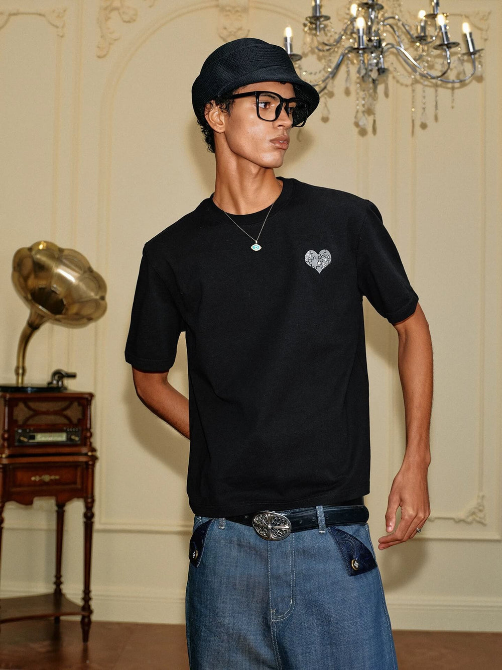YADcrew Heart Puzzle Logo Print Rhinestone Tee | Face 3 Face
