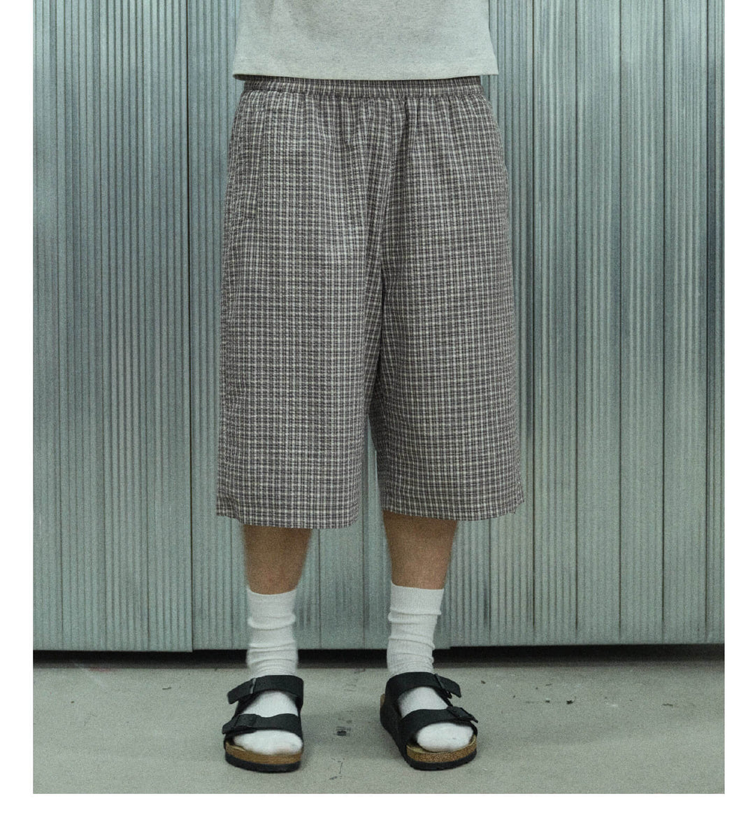 S45 Checkered Seersucker Baggy Shorts