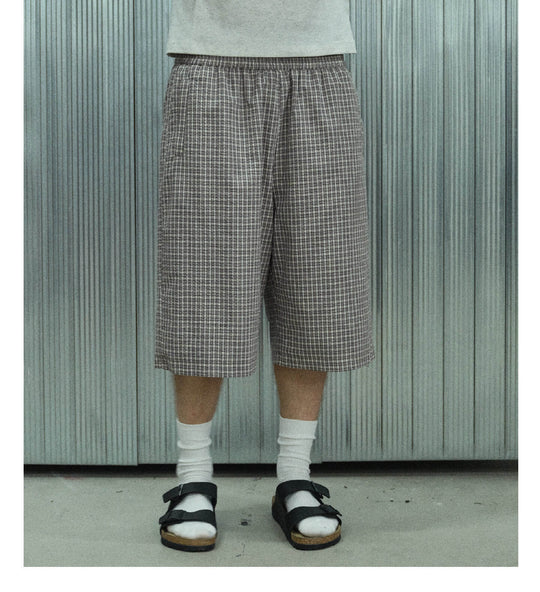 S45 Checkered Seersucker Baggy Shorts